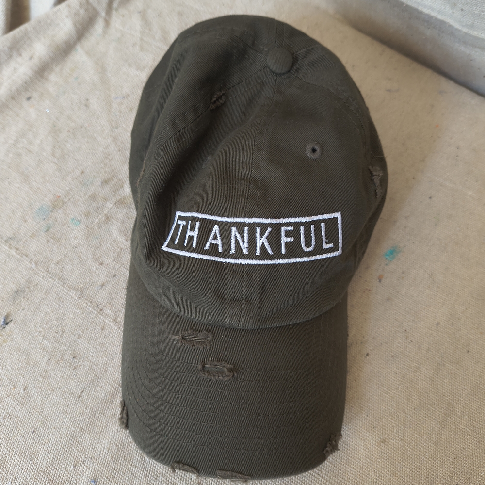 Men's Adjustable Dark Olive Green "Thankful" Cap From KBETHOS